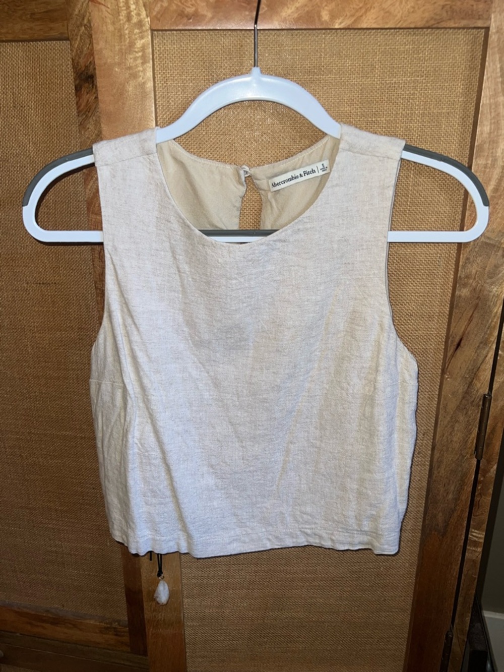 Abercrombie & Fitch Natural Cream Linen-Blend Sleeveless Crop Top